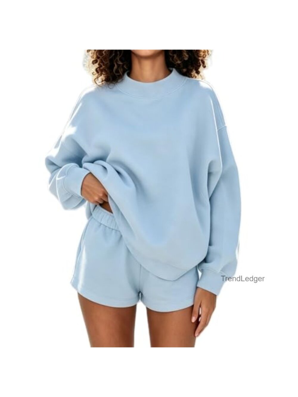 Women 2 Piece Sweat Shorts Set Oversized Mockneck Sweatshirt Lounge Matching Set